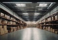 Large warehouse full of packed boxes. Concept of distribution cargo and logistics. Industry and storehouse. Generative Royalty Free Stock Photo