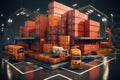 A large warehouse with rows of multiple stacks of boxes and merchandise, logistic and warehouse concept. Generative AI