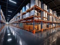 A large warehouse where various products are stored, a large store and a rack with a wide range of products and items. Generated