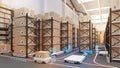 Large warehouses use transport robots to pick up the rows of goods. ,using automation in product management Connecting,warehouse