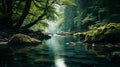 Serene River In A Green Forest: A Captivating Nature Photograph