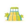 Large water slide with three lanes. Green palm trees. Aqua park equipment. Flat vector design Royalty Free Stock Photo