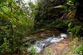 A large waterfall over some water el fin del mundo