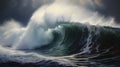 A large wave breaking on the ocean, AI Royalty Free Stock Photo