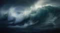 A large wave crashing into the ocean, AI Royalty Free Stock Photo