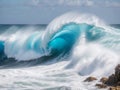 A large wave crashing on rocks photos