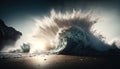 a large wave crashing into the shore of a beach on a sunny day Royalty Free Stock Photo