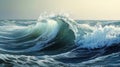 A large wave crests in the ocean, with sunlight illuminating the crest, creating a beautiful, dramatic scene Royalty Free Stock Photo