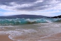 Large wave crushing on a sand of Big beach, Hawaii, Big Island. Royalty Free Stock Photo