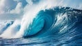 a large wave hitting the shore on a cloudy day with lots of water