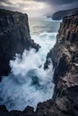 large waves crashing on ocean cliff. Cliffs of Moher