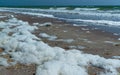 Large waves with foam near the shore during a strong storm, Black Sea, Ukraine Royalty Free Stock Photo