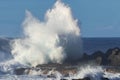 large waves hitting the volcanic rocks Royalty Free Stock Photo