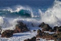 large waves hitting the volcanic rocks Royalty Free Stock Photo