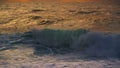 Large waves storm ocean view. Birds seagulls flying over stunning morning sea.