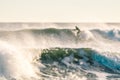 Large waves with a surfer in the background. Selective focus on wave spray - Montauk ,New York Royalty Free Stock Photo