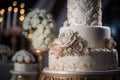 Large wedding cake decorated with a beautiful decor of cream. Generative Ai Royalty Free Stock Photo