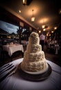 Large wedding cake decorated with a beautiful decor of cream Royalty Free Stock Photo