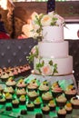 Large wedding cake and pies