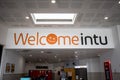 Large Welcome Intu sign at entrance to shopping centre mall Royalty Free Stock Photo