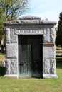 Large mausoleum with remains of H. G. Barrett, Greenridge Cemetery, Saratoga Springs, New York, 2020