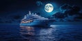 Large White Boat Under Full Moon Royalty Free Stock Photo