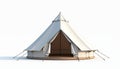 Large white canvas bell tent isolated on white background. Spacious structure for camping, glamping, outdoor adventures and Royalty Free Stock Photo