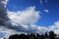 Large White Cloud And Blurry White Strokes Against A Bright Blue Sky. The Cumulus Nature Of The Clouds Is A Harbinger Of