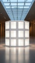 A large white cube with four windows in it, AI