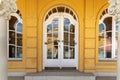 Large white door on ornate building