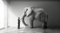 large white elephant in the room Concept of the problem that people refuse to accept Ignoring the issue is blinding