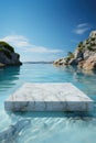 A large white empty marble podium for luxury product sustainable spa. Design element