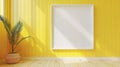 Large white frame mockup on bright yellow wooden wall background for enhanced visual appeal