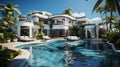 Large white holiday villa, relaxing holiday home surrounded by palm trees