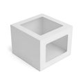 A large, white, hollow, cube-shaped object with a square cutout on each side Royalty Free Stock Photo