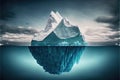 Large white iceberg floating ocean with underwater view. Royalty Free Stock Photo