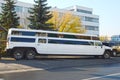 Large white limousine The limousines for rent. Royalty Free Stock Photo