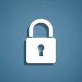A large white padlock icon is centrally positioned on a blue background. The design is Royalty Free Stock Photo