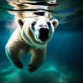 Massive polar bear swimming underwater - ai generated image