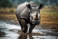 Large White Rhino Walks In Mud Royalty Free Stock Photo