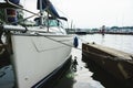 Large white sailing boat moored to a pier. Royalty Free Stock Photo