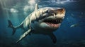 Large white shark. Great white shark with open mouth. Watch out sharks. Shark attack. generative ai