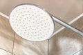 Large white shower head close-up in the bathroom. Royalty Free Stock Photo