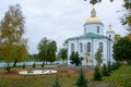 A large white stone church with a golden dome and a bell in eastern Europe is a Christian orthodox for the prayers of God Royalty Free Stock Photo