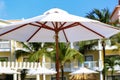 Large white sunshades at the swimming pool Royalty Free Stock Photo