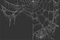 Large white torn spider web on black background. Halloween Scenery