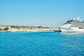 Large white tourist cruise ship on blue rippling sea Royalty Free Stock Photo