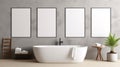 Minimalistic Bathroom With Modern Tub And Wall Frames Royalty Free Stock Photo