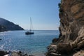 Large white yacht is seen anchored in the waters of the Adriatic Sea in Dubrovnik, Croatia Royalty Free Stock Photo