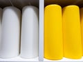 Large white and yellow candles on the shelf Royalty Free Stock Photo